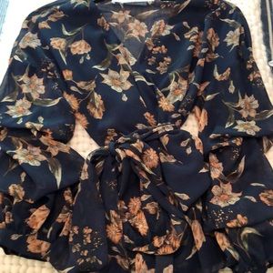 Astr wrap blouse in beautiful fall print